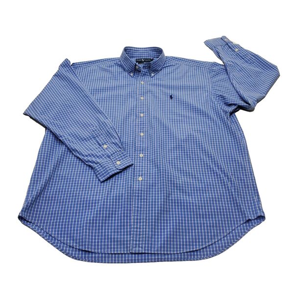 Ralph Lauren Shirt Men's Checkered Blue Size XL Long Sleeve Button Down Blake - Picture 1 of 12